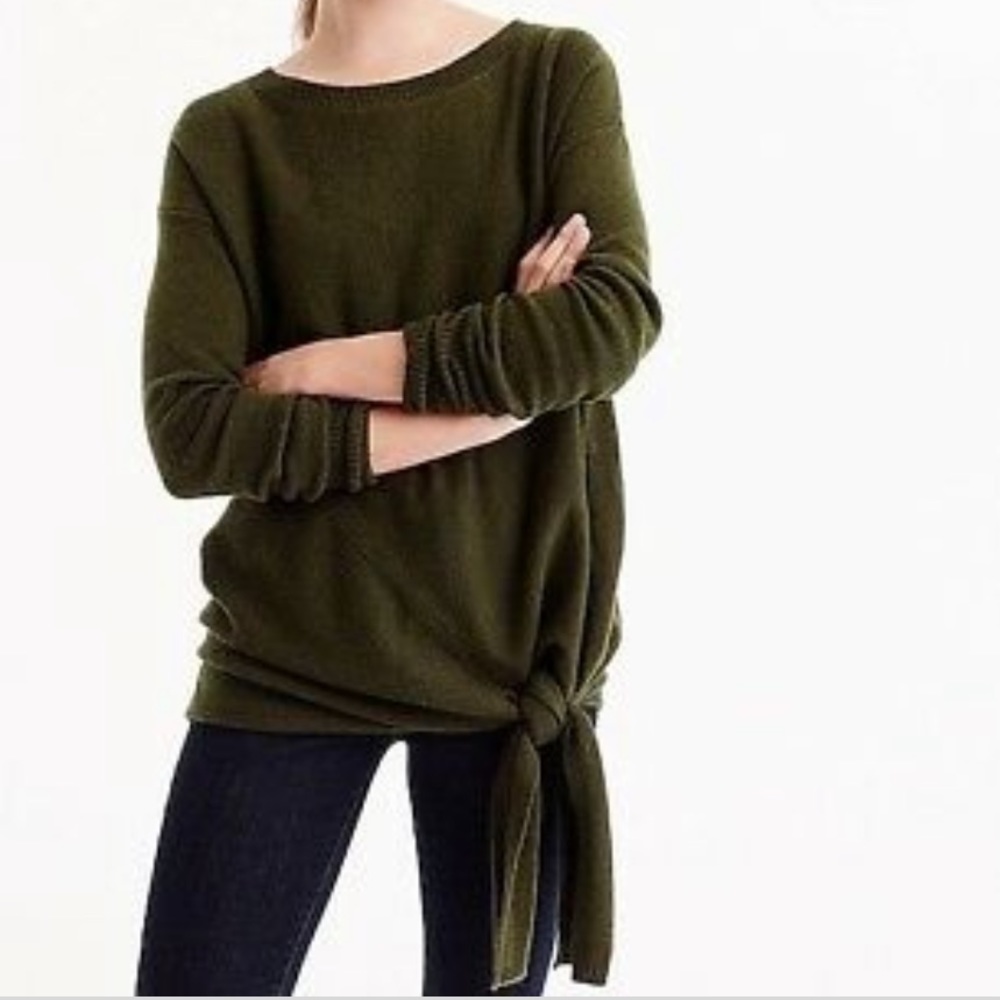 J. Crew Olive Green Tie-Bottom Tunic Sweater XS
